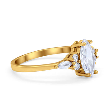 Vintage Style Wedding Ring Marquise Yellow Tone, Simulated Cubic Zirconia 925 Sterling Silver
